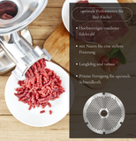 WOLFCUT - Fleischwolfscheibensatz 3 mm + 8 mm Bohrung und ein Kreuzmesser kompatibel mit allen gängigen Fleischwolf Marken Größe 10/12