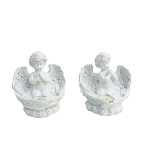 Teelichthalter 2er-Set betende Engelfiguren