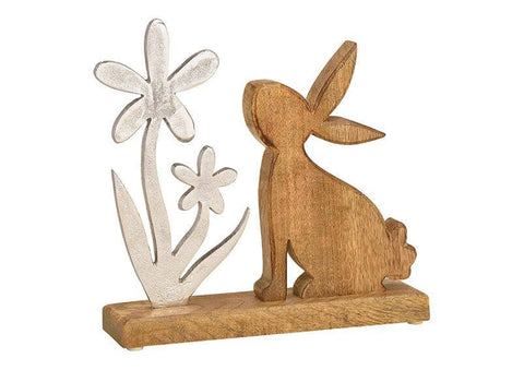 Deko-Hasen Aufsteller mit Blume aus Holz