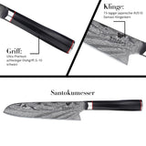 WOLFCUT - Damaskus Santokumesser 18 cm Klinge 73-lagiger japanischer Damaszenerstahl mit Geschenkbox