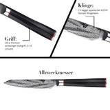 WOLFCUT - Damaskus Allzweckmesser 13 cm Klinge 73-lagiger japanischer Damaszenerstahl mit Geschenkbox