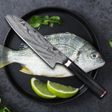 WOLFCUT - Damaskus Santokumesser 18 cm Klinge 73-lagiger japanischer Damaszenerstahl mit Geschenkbox