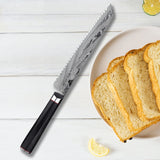 WOLFCUT - Damaskus Brotmesser 20 cm Klinge 73-lagiger japanischer Damaszenerstahl mit Geschenkbox