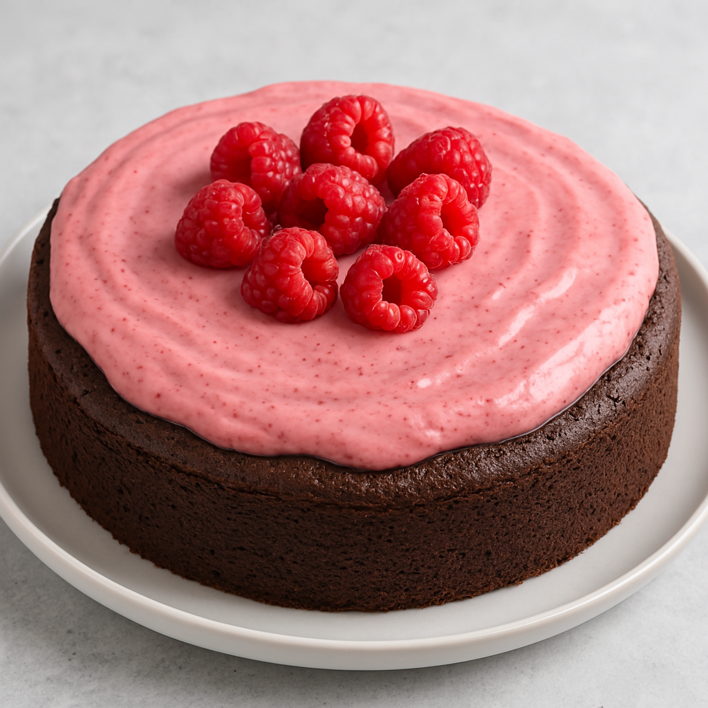 Protein-Schokokuchen mit Magerquark & Himbeer-Quark-Glasur (22-24 cm Springform)