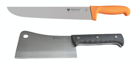 WOLFCUT Gold Serie - Metzgermesser-Set 2-tlg. - Blockmesser 30 cm, Hackmesser 20cm Klinge