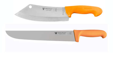 WOLFCUT Gold Serie - Metzgermesser-Set 2-tlg. - Bolckmesser 30 cm, Hackmesser LM 22,5 cm Klinge