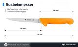 WOLFCUT Gold Serie - Metzgermesser-Set 4-tlg. - Ausbeinmesser Klinge 15 cm, Ausbeinmesser gebogene flex 15 cm, Zerlegemesser 21cm, Wetzstahl 29cm oval