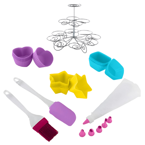 Cupcake-Set, 28 tlg., Metall, Silikon,PP