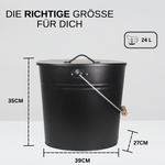 Ascheeimer 24 L für Kamin, Ofen & Grill schwarz 39 x 27 x 35 cm