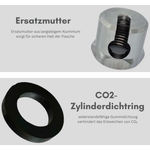 Ersatzmutter aus Aluminium + Ersatzdichtung kompatibel mit SodaStream Crystal 1.0 / 2.0, Penguin, Cool Easy / Kitchen Aid