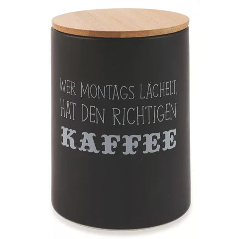 Schwarze Kaffeedose mit Aufschrift 750 ml