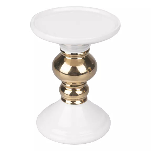 Großer Kerzenhalter Ø11 cm aus Weiß / Gold für Stumpenkerzen – Homeflixx