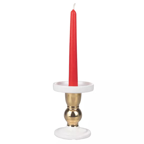 Kleiner Kerzenhalter Ø9 cm aus Weiß / Gold für Stabkerze