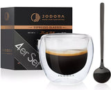 Doppelwandige Espresso Gläser 80 ml 4er-Set mit Espressolöffel