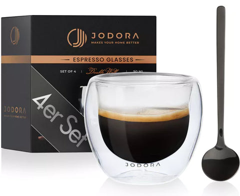 Doppelwandige Espresso Gläser 80 ml 4er-Set mit Espressolöffel