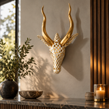 Moderne Antilopenkopf-Wanddekoration in Gold & Weiß – Elegante 3D Wandskulptur