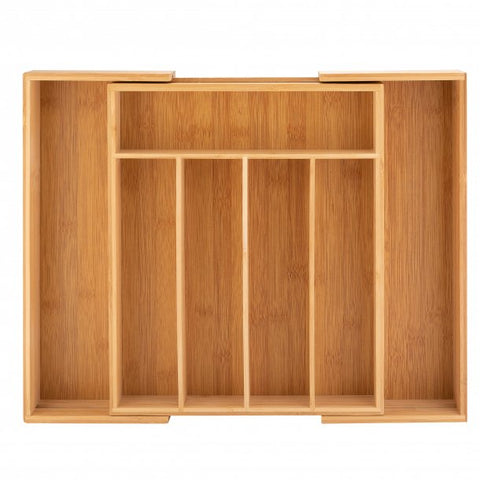 Besteckkasten 31,0 x 5,5 x 37,0 cm aus Bambus ausziehbar mit verstellbaren Fächern