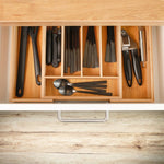 Besteckkasten 31,0 x 5,5 x 37,0 cm aus Bambus ausziehbar mit verstellbaren Fächern