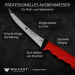 WOLFCUT SoftGrip Serie - Metzgermesser-Set 4-tlg. - Ausbeinmesser, Stechmesser, Fleischermesser, Wetzstahl oval