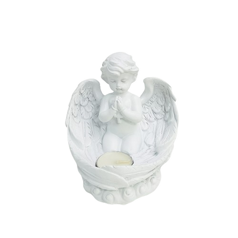 Teelichthalter betende Engelfigur mit Kreuz