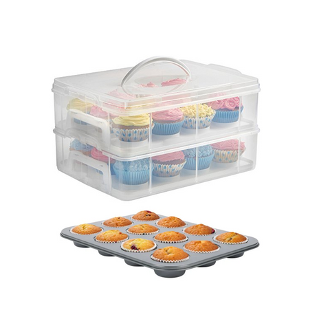 Muffin-Backset - 2 Stück Muffinform für 12 Stk mit Transportbox für 24 Stk