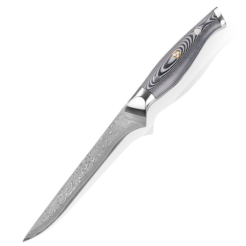 WOLFCUT - Damaskus Ausbeinmesser 14 cm Klinge 67-lagiger Damaszenerstahl mit Geschenkbox