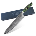 WOLFCUT - Damaskus Chefmesser mit grünem Griff 25 cm Klinge 67-lagiger Damaszenerstahl mit Geschenkbox