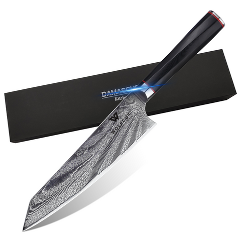 WOLFCUT - Damaskus Chefmesser 20 cm 73-lagiger japanischer Damaszenerstahl mit Geschenkbox