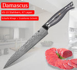 WOLFCUT - Damaskus Kochmesser 20 cm Klinge 67-lagiger Damaszenerstahl mit Geschenkbox