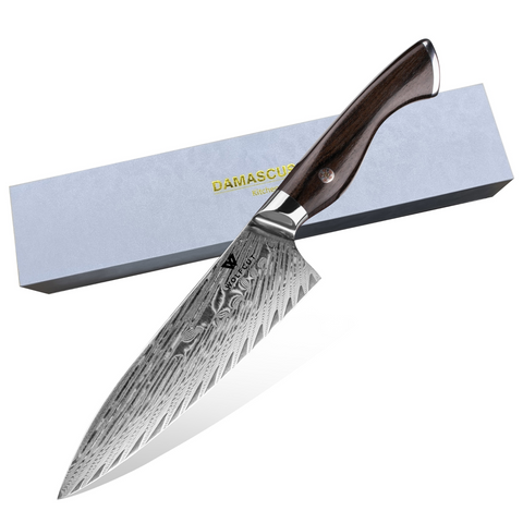 WOLFCUT - Damaskus Ōkami Chefmesser mit Ebenholzgriff 21 cm Klinge 73-lagiger Damaszenerstahl mit Geschenkbox