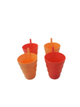 Lustige Trinkbecher mit Strohhalm in Rot / Orange