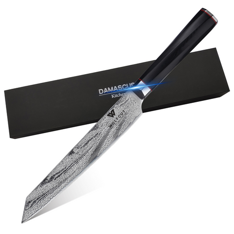 WOLFCUT - Damaskus Kochmesser 20 cm Klinge 73-lagiger japanischer Damaszenerstahl mit Geschenkbox