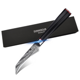 WOLFCUT - Damaskus Schälmesser 9 cm 73-lagiger japanischer Damaszenerstahl mit Geschenkbox