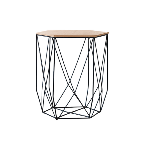 Moderner Beistelltisch 35,5x45,5 cm sechseckig schwarzes Eisengestell