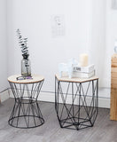 Beistelltische 2er-Set – Rund & Sechseckig mit Holzplatte und schwarzem Eisengestell