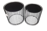 Design-Beistelltische 2er-Set in schwarz aus Eisen mit schwarzer Glasplatte – Ø45x46 cm & Ø38x44 cm