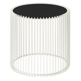 Design-Beistelltische 2er-Set in weis aus Eisen mit schwarzer Glasplatte – Ø45x46 cm & Ø38x44 cm