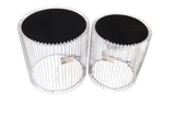 Design-Beistelltische 2er-Set in weis aus Eisen mit schwarzer Glasplatte – Ø45x46 cm & Ø38x44 cm