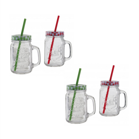Trinkglas mit Deckel & Strohhalm 4er-Set 450 ml