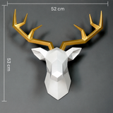 Geometrischer Hirschkopf in Weiß & Gold – Moderne 3D Wanddekoration