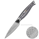 WOLFCUT - Damaskus Schälmesser 8,5 cm Klinge 67-lagiger Damaszenerstahl mit Geschenkbox