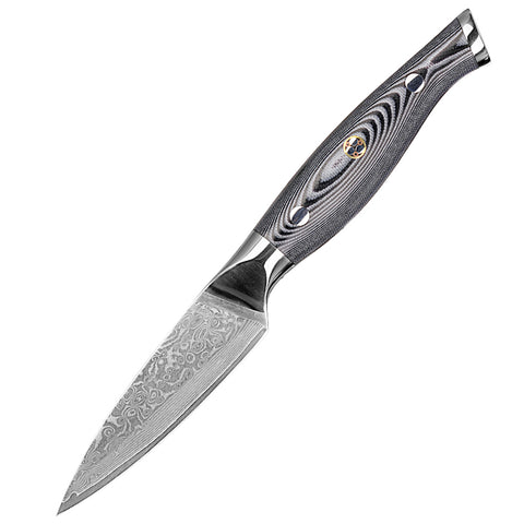 WOLFCUT - Damaskus Schälmesser 8,5 cm Klinge 67-lagiger Damaszenerstahl mit Geschenkbox