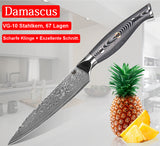 WOLFCUT - Damaskus Allzweckmesser 12,5 cm Klinge 67-lagiger Damaszenerstahl mit Geschenkbox