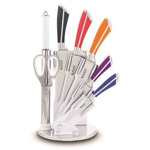Edelstahl Messer-Set mit Acrylblock Bunt 8 Tlg. - Discountmaxx