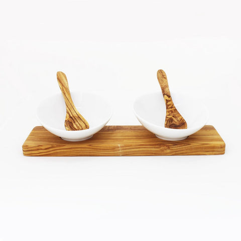 Handgefertigtees Dipschalen Set oval aus Porzellan & Holz 10cm