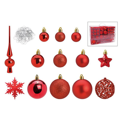 Weihnachtskugel-Set aus Kunststoff Rot 111 Tlg.