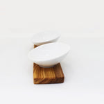 Handgefertigtees Dipschalen Set oval aus Porzellan & Holz 10cm