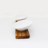 Handgefertigtees Dipschalen Set oval aus Porzellan & Holz 10cm