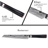 WOLFCUT - Damaskus Brotmesser 20 cm Klinge 73-lagiger japanischer Damaszenerstahl mit Geschenkbox