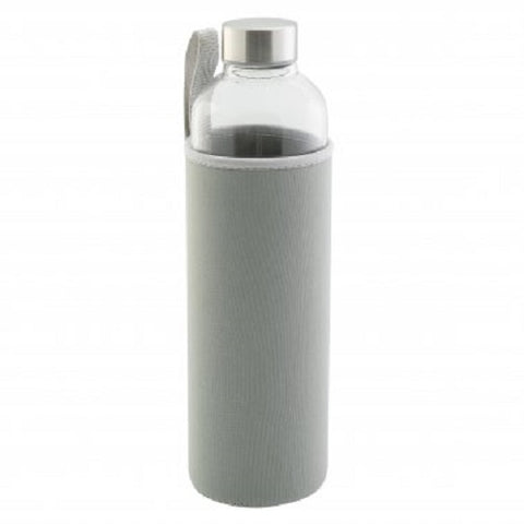 Trinkflasche aus Glas mit Neoprenhülle in Grau 0,5 L